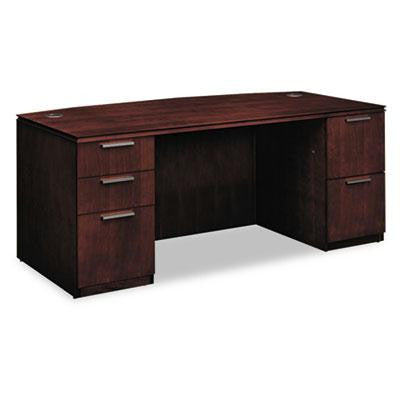 HON® Arrive Series Wood Veneer Bow Front Double Pedestal Pedestal Desk