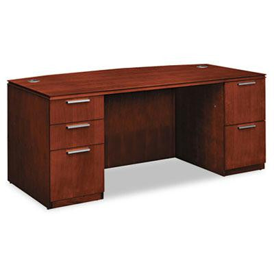 HON® Arrive Series Wood Veneer Bow Front Double Pedestal Pedestal Desk