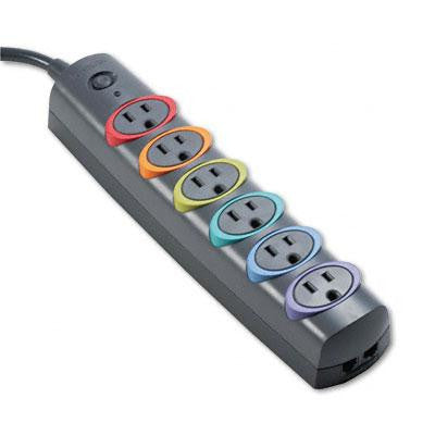 Kensington® SmartSockets® Color-Coded Six-Outlet Strip Surge Protector