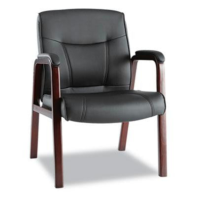 Alera&reg; Madaris Series Leather Guest Chair with Wood Trim Legs