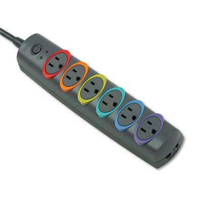 Kensington&reg; SmartSockets&reg; Color-Coded Six-Outlet Strip Surge Protector