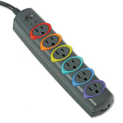 Kensington&reg; SmartSockets&reg; Color-Coded Six-Outlet Strip Surge Protector