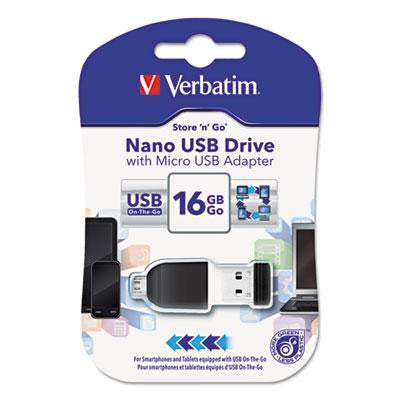 Verbatim&reg; Store 'n' Stay Nano USB Flash Drive with USB OTG Micro Adapter