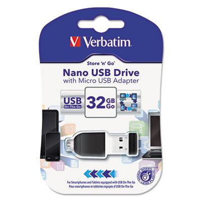 Verbatim&reg; Store 'n' Stay Nano USB Flash Drive with USB OTG Micro Adapter